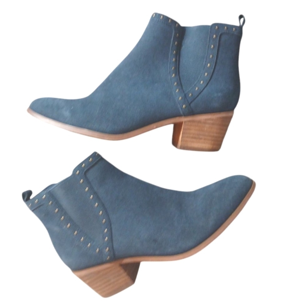 Skechers Blue Suede Ankle Boots Women's Block Heel Booties Size 7.5